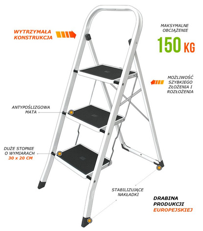 Drabina stalowa 3 stopniowa 3023